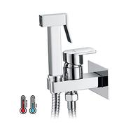 Ibergrif M22019 Monomando Empotrar para Bidé WC, Grifo de Bidet Cuadrado con Agua Fría y Caliente, Cromo, Plata, Redondo