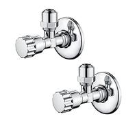 Ibergrif M22022-2 Válvulas de Ángulo Universal Autosellante, Válvula de Angulo Latón (1/2" x 3/8"), Crome, Dos Piezas/Caja, Plata