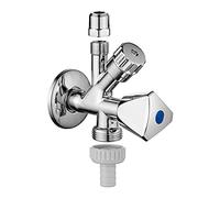 Ibergrif M22023 Válvulas de Ángulo Universal Autosellante con Conexión para Lavavajillas, Lavadora，Válvula de Angulo Combinada，Válvula de Conexión para Tuberías de Agua Fría y Caliente, Cromo