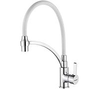 Ibergrif Grifo Cocina Blanco con Boquilla Giratoria, Grifo Cocina Flexible 2 Funciones, Grifo de Cocina Extraible con Ducha de Mano y Caño Flexible, M22129-3