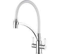 Ibergrif M22142-3 Grifo Cocina Blanco, Grifo Cocina Fregadero Doble Mango con 2 Modos, Fácil de Instalar, Grifo Cocina Flexible Giratorio 360° con Manguera de Silicona