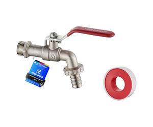 Ibergrif M22201 Grifo de Jardín Universal, Griferia de Exterior, Entrada 1/2" y Salida 3/4", Resistente al Óxido y Las Heladas, Latón