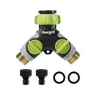 Ibergrif M22205, Distribuidor bidireccional para riego con dos conectores de manguera, Negro/Verde