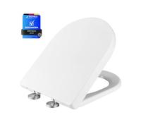 Ibergrif M41001 Tapa WC Forma D con Cierre Suave,Instalación Superior | Asiento WC con Liberación Rápida, Montaje Fácil, Universal para Largo 40,5-46,5 cm, Distancia 10-22 cm, Fácil Limpieza