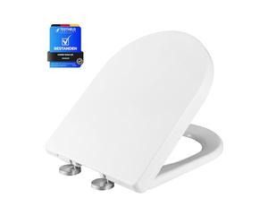 Ibergrif M41001 Tapa WC Forma D con Cierre Suave,Instalación Superior | Asiento WC con Liberación Rápida, Montaje Fácil, Universal para Largo 40,5-46,5 cm, Distancia 10-22 cm, Fácil Limpieza