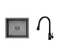 Ibergrif M85043B Fregadero de Cocina 50 x 43 cm, Bajo o Sobre Encimera & M22136B Grifo Extraible con 3 Modos, Mezclador con Rotación de 360 grados