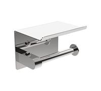 Ibergrif MK34053 - Portarrollos Adhesivo Sin Tapa de Papel Higiénico con el Teléfono Móvil Estante de Almacenamiento, Plata, Acero Inoxidable