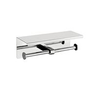 Ibergrif Portarrollos de Papel Higiénico Doble con Estante, Soporte Papel Higiénico de Acero Inoxidable para Pared, Instalación Adhesiva o con Taladro, Portarrollos para Baño o Cocina, Plata
