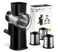 Ibergrif Rallador de Queso Manual con Manivela, Rallador Giratorio Multifunción - 3 Cuchillas de Acero Inoxidable 430 para Cortar, Rallar y Laminar, con Protector de Dedos y Base con Ventosa