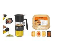 Ibergrif y GRIFEMA Kit Air Fryer Dual, Pulverizador y Papel 100 uds. | Pulverizador 2 en 1 de 500 ml con 100 papeles de 20,5 x 14 cm para freidoras de aire con cesta doble