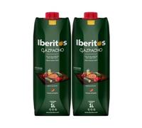 Iberitos Gazpacho Sin Gluten 1L | Sopa Fría Andaluza Natural con Tomate, Pimiento, Pepino, AOVE y Vinagre de Jerez | Bebida Refrescante Verano | PACK 2