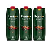 Iberitos Gazpacho Sin Gluten 1L | Sopa Fría Andaluza Natural con Tomate, Pimiento, Pepino, AOVE y Vinagre de Jerez | Bebida Refrescante Verano | PACK 3