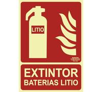 IberNorma FPA101-3 Señal Extintor Baterías de litio 21x30cm Clase A D≤10m PVC Luminiscente Homologada nueva UNE 23034:2023 y RIPCI (Clase A)