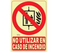 IberNorma FPA115 Señal No utilizar el ascensor en caso de incendio 21x30cm Clase A D≤10m PVC luminiscente Homologada nueva UNE 23034:2023 y RIPCI (Clase A)