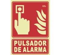IberNorma FPB111 Señal Pulsador de Alarma 21x30cm Clase B D≤10m PVC Luminiscente Homologada nueva UNE 23034:2023 y RIPCI (Clase B)
