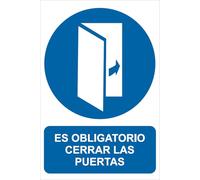IberNorma MS234 - Señal Adhesiva de Es Obligatorio Cerrar las Puertas 20x30cm Pegatina de Obligación homologada Cartel ideal para informar en oficinas, zonas industriales y salas (20x30cm)