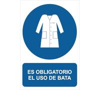 IberNorma MS252 - Señal Adhesiva de Es obligatorio el uso de Bata 20x30cm Pegatina de Obligación homologada Cartel ideal para informar en zonas industriales y salas blancas (20x30cm)