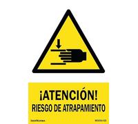 IberNorma WS210 - Señal Adhesiva de ¡Atención! Riesgo de atrapamiento 20x30cm Pegatina de Peligro de aprisionar o atrapar las manos homologada Cartel ideal para maquinaria industrial (20x30cm)