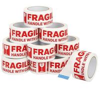 Iberplace Pack Cinta de Embalar FRAGILE 48 mm x 66 m - Pack de 12 rollos, blanco con texto rojo, adhesivo acrílico low noise, Easy Peel, precinto profesional para cajas, mudanzas y e-commerce