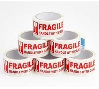 Iberplace Pack Cinta de Embalar FRAGILE 48 mm x 66 m - Pack de 6 rollos, blanco con texto rojo, adhesivo acrílico low noise, Easy Peel, precinto profesional para paquetería y mudanzas | Silenciosa
