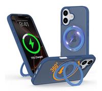 IBETEK Funda para iPhone 17 con Soporte Magnético, Carcasa para Magsafe con Anillo Giratorio 360°, Capa con Parte Trasera Mate, Protección Robusta y Estable para Vídeos y Oficina, Azul