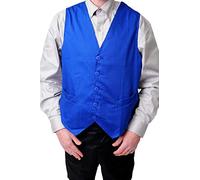 IBEX Chaleco formal ajustado para hombre, cuello en V, sin mangas, 2 bolsillos, ideal para camareros, personal de bar, bodas y disfraces, mezcla de poliéster y algodón, azul real, L