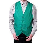 IBEX Chaleco formal ajustado para hombre, cuello en V, sin mangas, 2 bolsillos, ideal para camareros, personal de bar, bodas y disfraces, mezcla de poliéster y algodón, Verde esmeralda., L