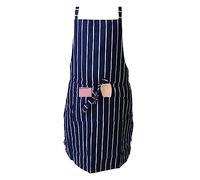IBEX Delantales de polialgodón a rayas, delantal profesional de cocina para el hogar, para restaurantes, personal de bar, chefs, camareros, Azul marino/blanco (con bolsillo), Taille unique