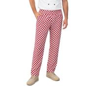 IBEX Pantalones de chef para hombre y mujer, pantalones de chef unisex con cordón, pantalones de cocina profesionales ligeros de polialgodón (XS - 5XL), Cuadros rojos y blancos, M