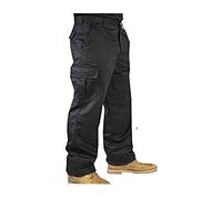 IBEX S3 - Pantalones cargo de trabajo para hombre, mezcla duradera de poliéster y algodón, pantalones de combate resistentes para constructores (tallas 28W-50W), Negro, 54 Corto