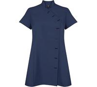 IBEX Túnica negra de belleza para mujer - Uniforme de spa y salón, ropa de trabajo para esteticista y técnica de uñas, top para terapeuta de masaje, botón asimétrico, cuello mandarín, tallas 6-30