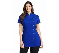 IBEX Túnica negra de belleza para mujer - Uniforme de spa y salón, ropa de trabajo para esteticista y técnica de uñas, top para terapeuta de masaje, botón asimétrico, cuello mandarín, tallas 6-30