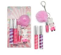 iBi Makeup IBI - Juego de brillo de labios con llavero, recuerdos de fiesta para niñas con 3 brillos de labios hidratantes, varios sabores