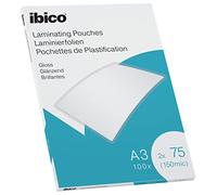 Ibico 627319 - Carteras Plastificar A3 150 Micras Gloss Pack 100 | Acabado brillante o mate, esquinas redondeadas y protección frente a suciedad, derrames y humedad