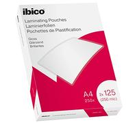 Ibico A4 Bolsas para plastificar, acabado brillante, 250 micras, paquete de 250, transparente, 628605