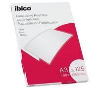 Ibico Fundas de Plastificar A3, Mate, 250 Micras (2x125 Micras), Pack 100 Unidades, Adecuadas para Avisos, Menús Restaurante, Fotos, Ref. 627324
