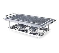 IBILI 755000 Grill Piedra, Acero Inoxidable, Incluye Piedra con Soporte, Bandeja y 2 lamparillas, Plata, 37 x 18 cm