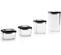 Ibili 788619-Recipiente para Alimentos (1950 ml) ENVASE DE VACIO APILABLE Cuadrado 1950, Stainless Steel, Plata/Negro/Transparente