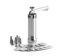 Ibili Churrera-Máquina de pastas-Acero Inoxidable-Incluye 13 Discos y 8 boquillas-Churros Rellenos, Aluminio, Plata, 22 cm, 21