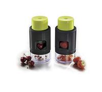 Ibili Deshuesador de cerezas y laminador de fresas 793300 – Acero inoxidable – Verde/Negro