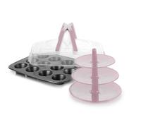 Ibili Molde Muffin 12 CAVIDADES C/Tapa Y Soporte, Stainless Steel, 37x29x10 cm, 3 Unidades