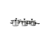 IBILI - Set de bateria de cocina 6 piezas, Acero inoxidable, Con tapa de cristal, Apta para induccion