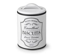 IBILI Bote Metálico para Galletas, Estilo Inglés, Color Blanco con Letras Negras, Tapa con Asa, 19 cm de Altura