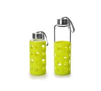 IBILI - Botella de vidrio lake 550 ml verde, Borosilicato, Reutilizable, protector anti-golpes