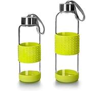 IBILI - Botella de vidrio sky 360 ml verde, Borosilicato, Reutilizable, protector anti-golpes