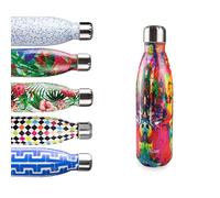 IBILI - Botella termo lienzo 500, Acero Inoxidable 18/10, Doble pared, Reutilizable