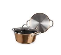 IBILI - Cacerola natura copper cobre con tapa de cristal, 24 cms, Antiadherente estilo piedra, Apta para induccion