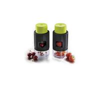 Ibili Deshuesador de cerezas y laminador de fresas 793300 – Acero inoxidable – Verde/Negro