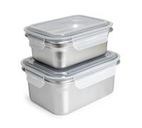 Ibili Keepklin - Lote De 2 Recipientes Rectangulares De 0.8l Y 1.6l En Acero Apto Microondas