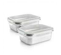 Ibili Keepklin - Lote De 2 Recipientes Rectangulares De 1.2l En Acero Inox. Apto Microondas